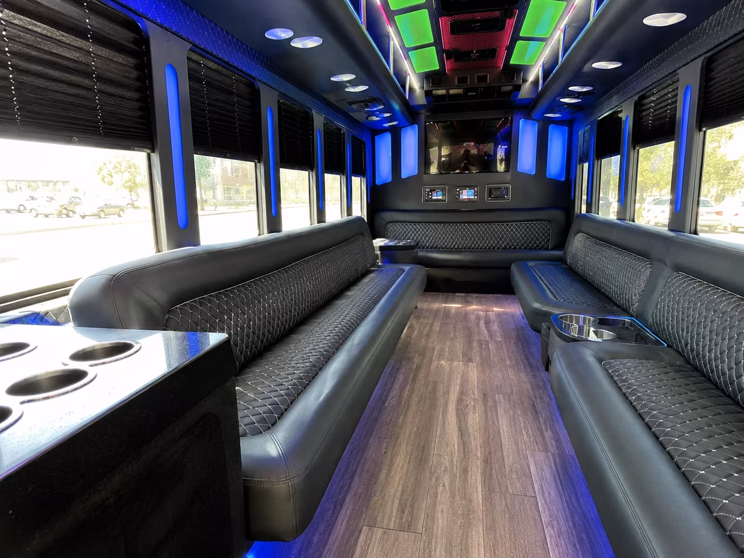 san jacinto 15 passenger party bus inside