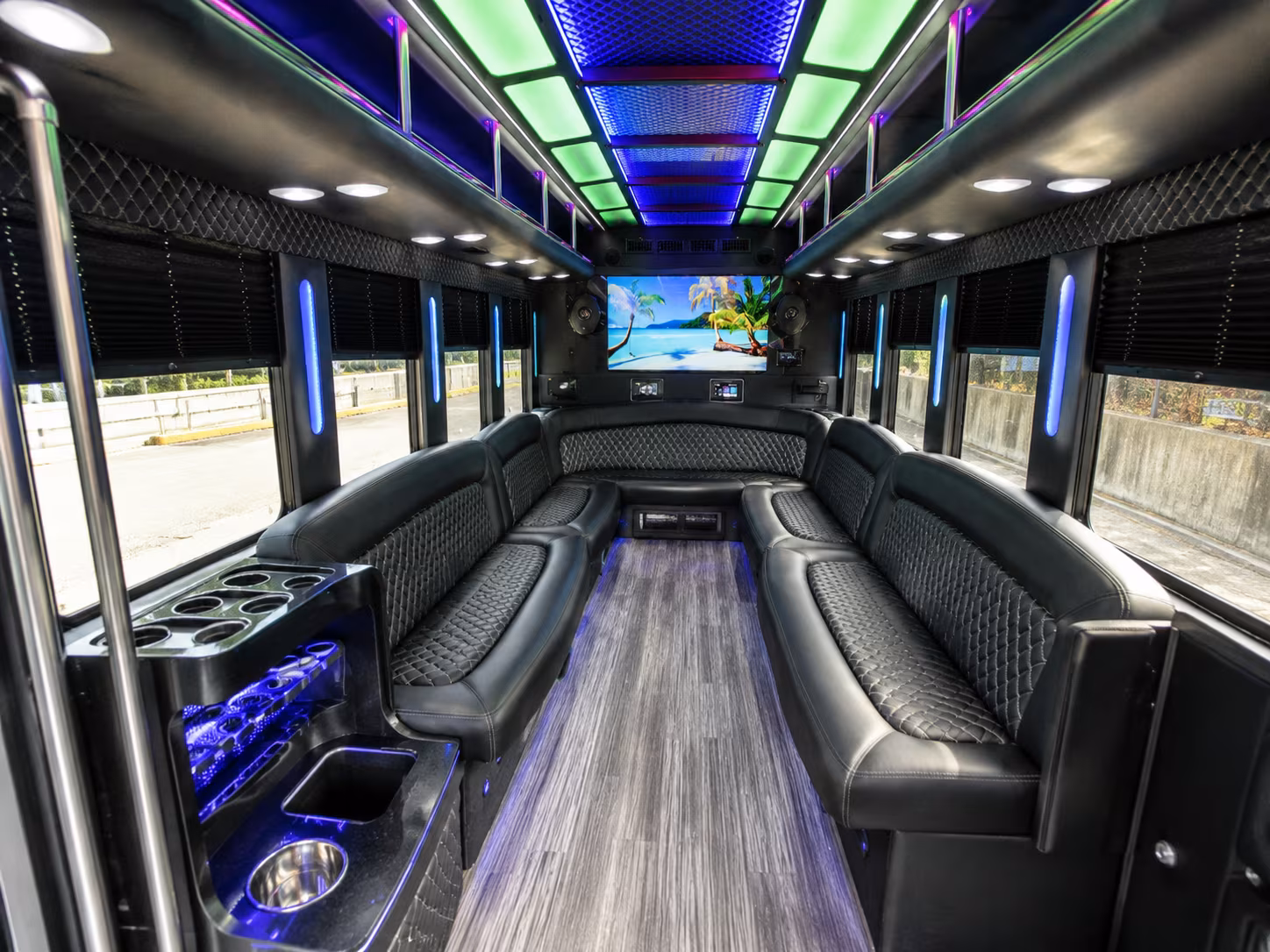 san jacinto 18 passenger party bus inside