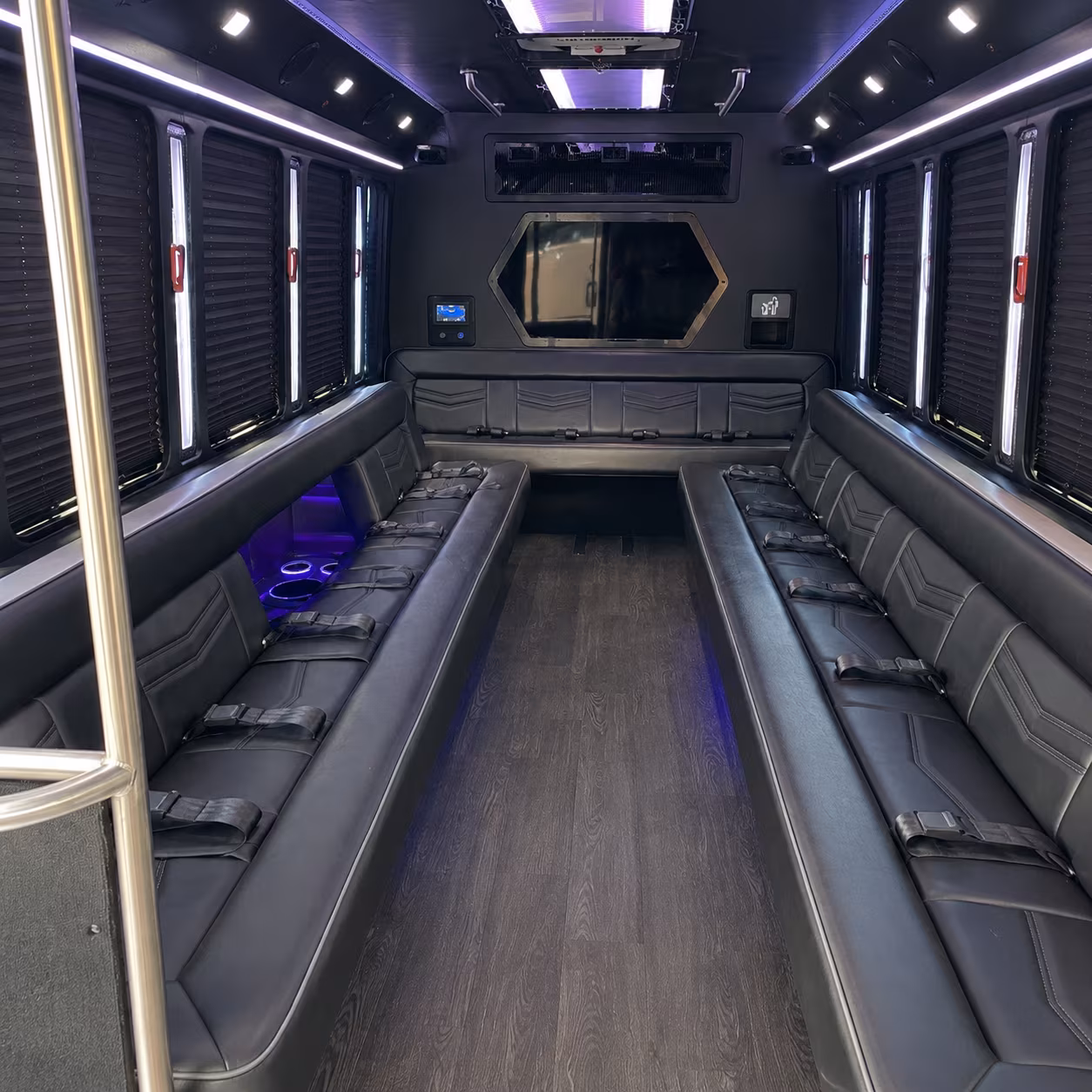 san jacinto 18 passenger party bus interior