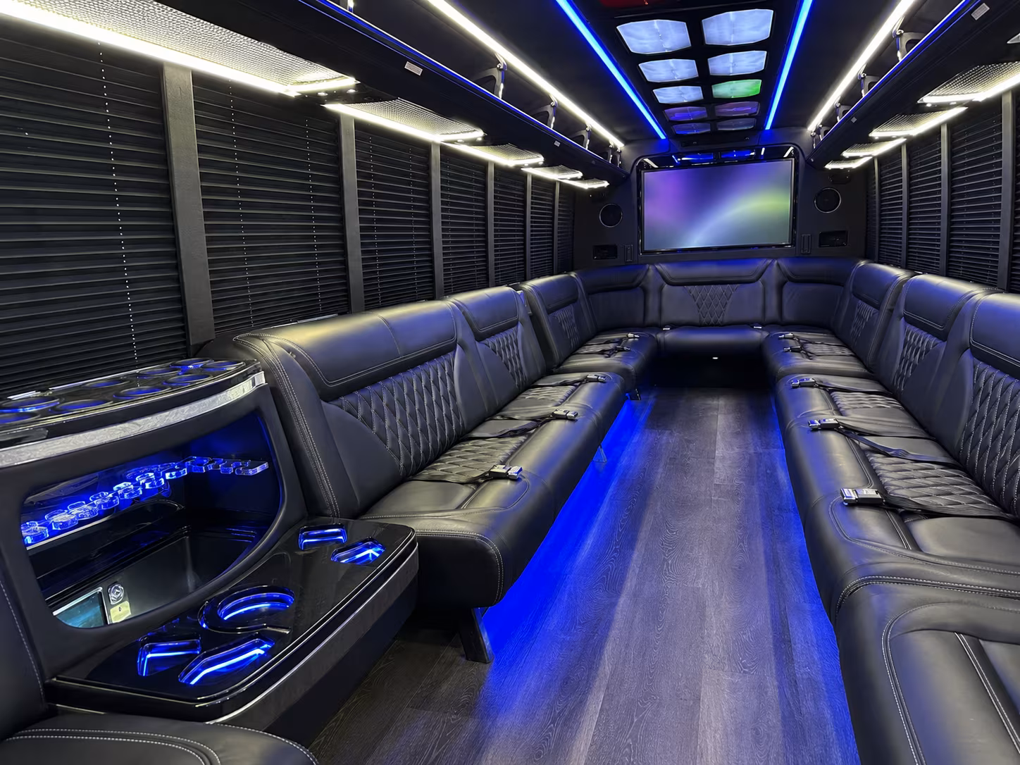 san jacinto 20 passenger party bus inside