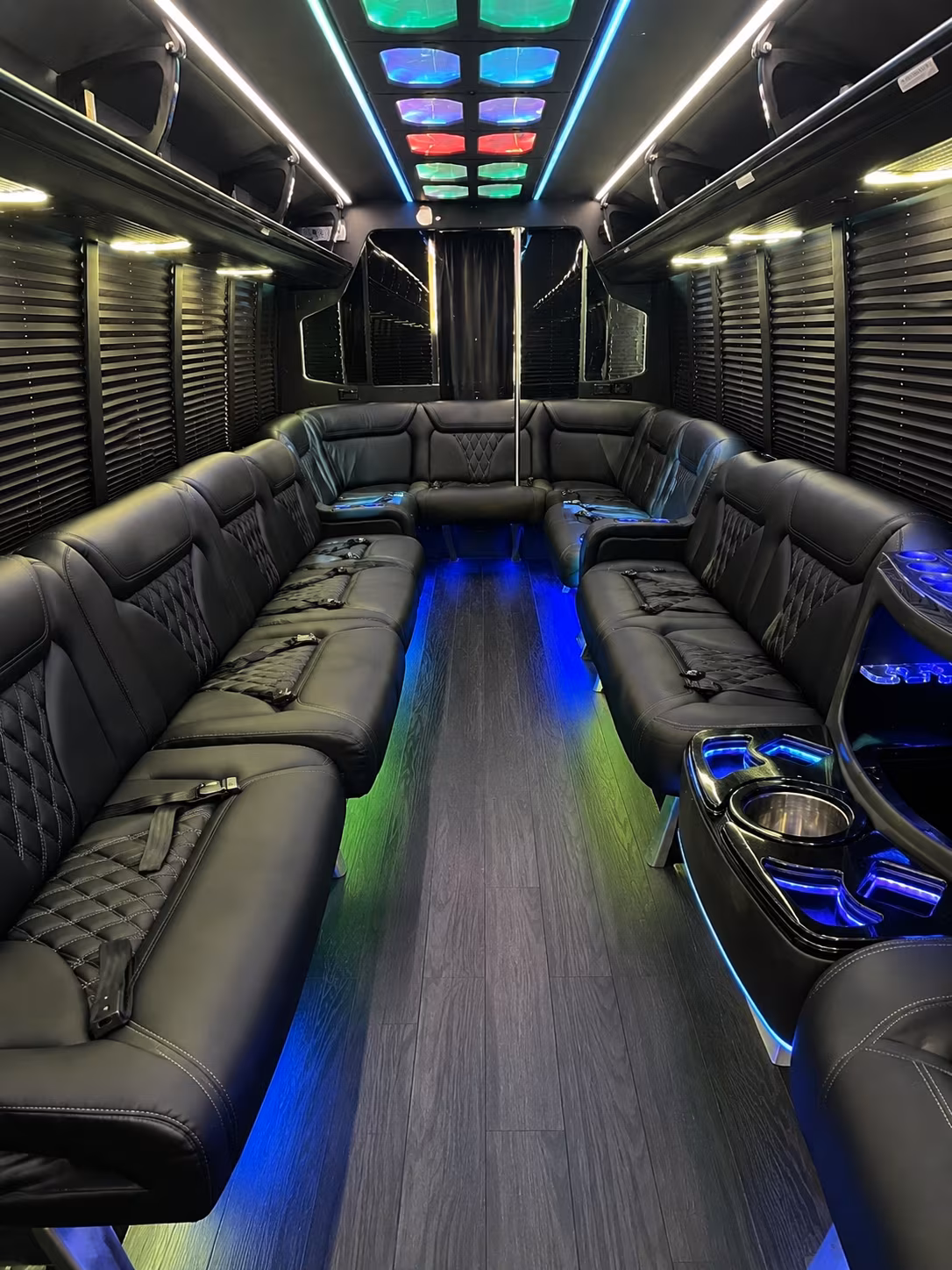 san jacinto 20 passenger party bus interior