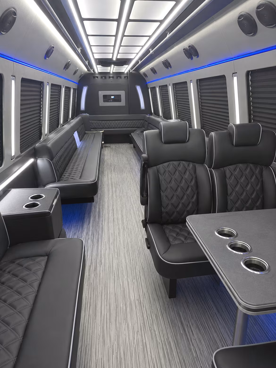san jacinto 25 passenger party bus inside