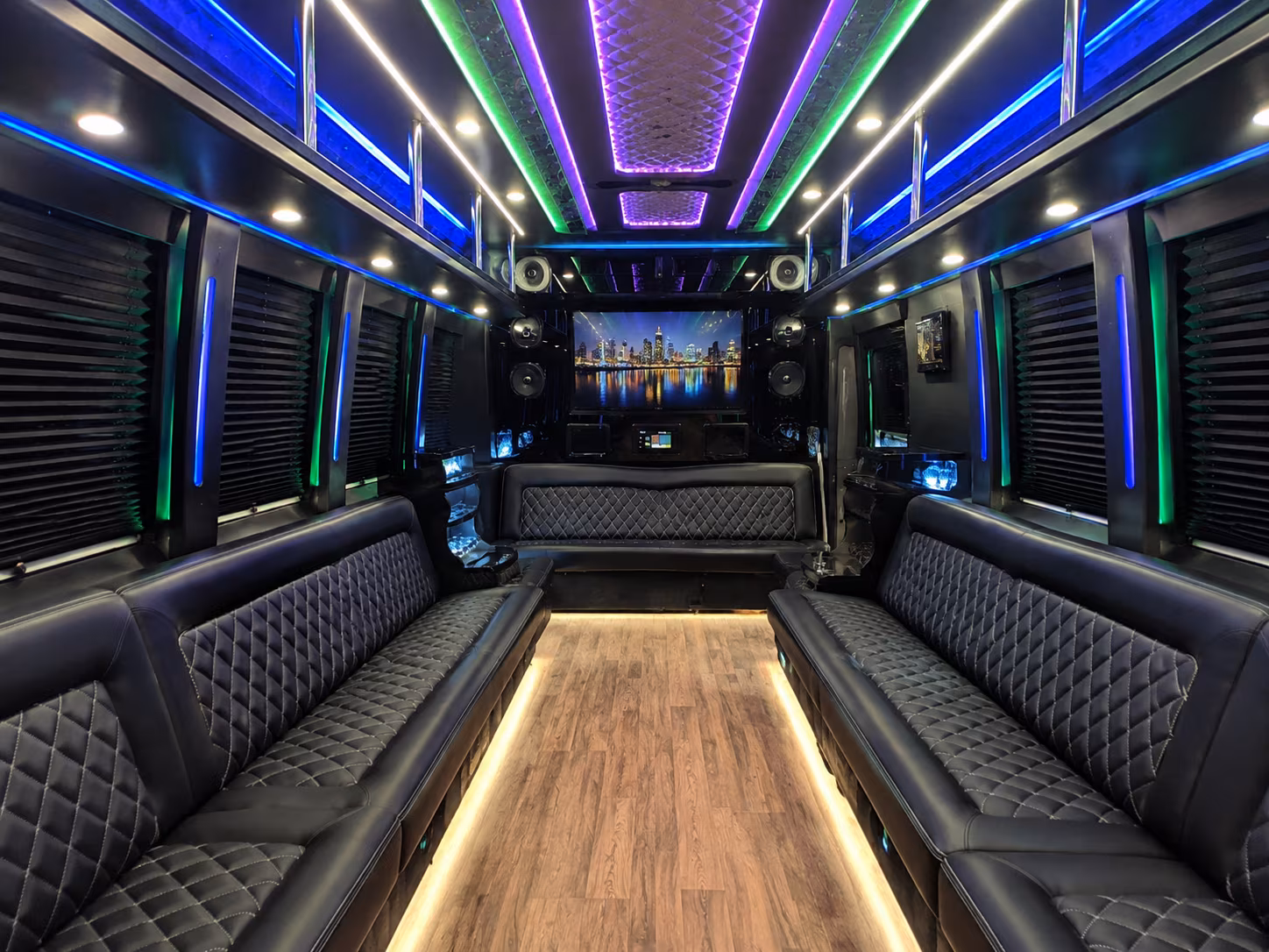 san jacinto 25 passenger party bus interior