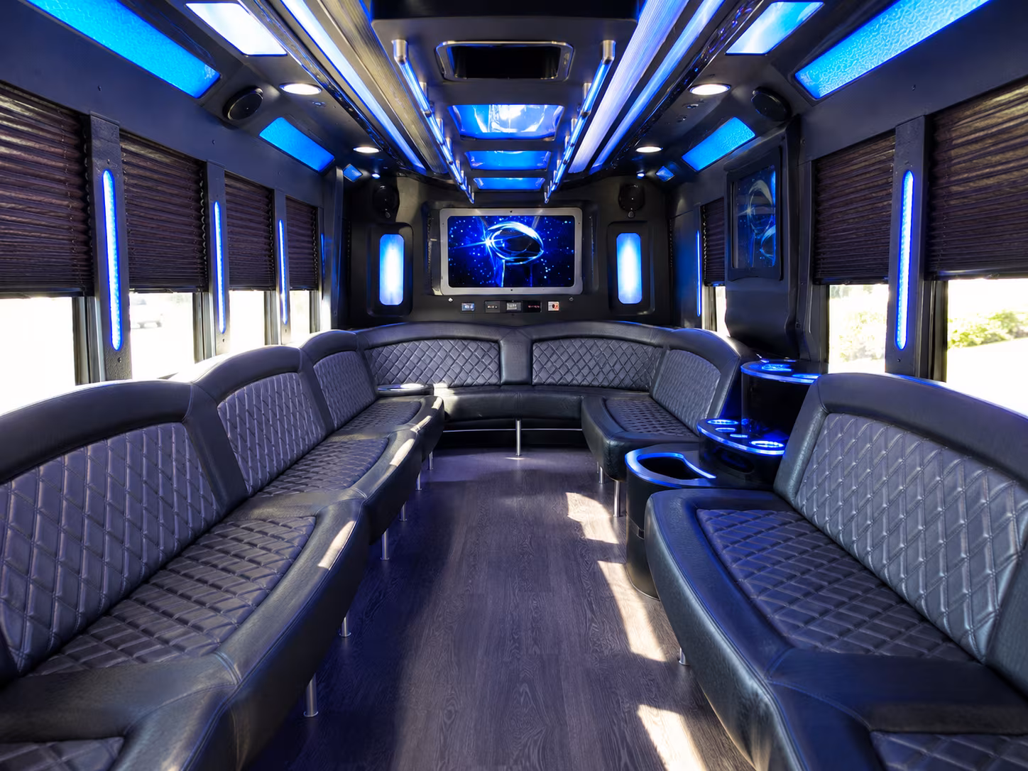 san jacinto 28 passenger party bus inside
