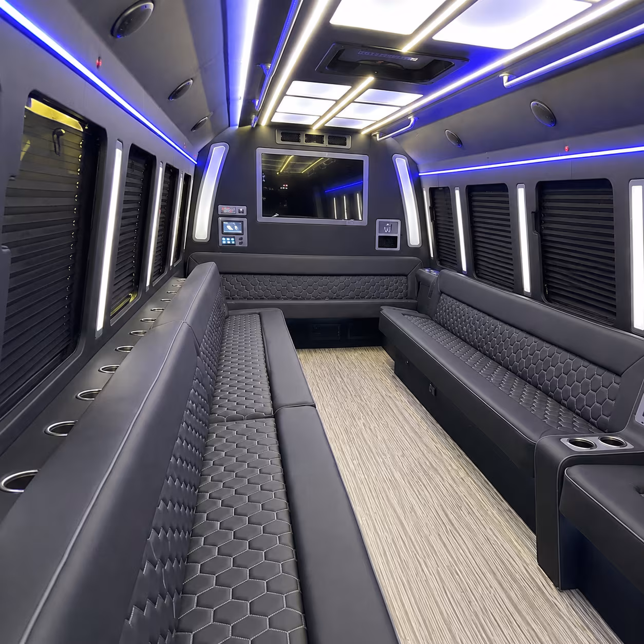 san jacinto 40 passenger party bus inside