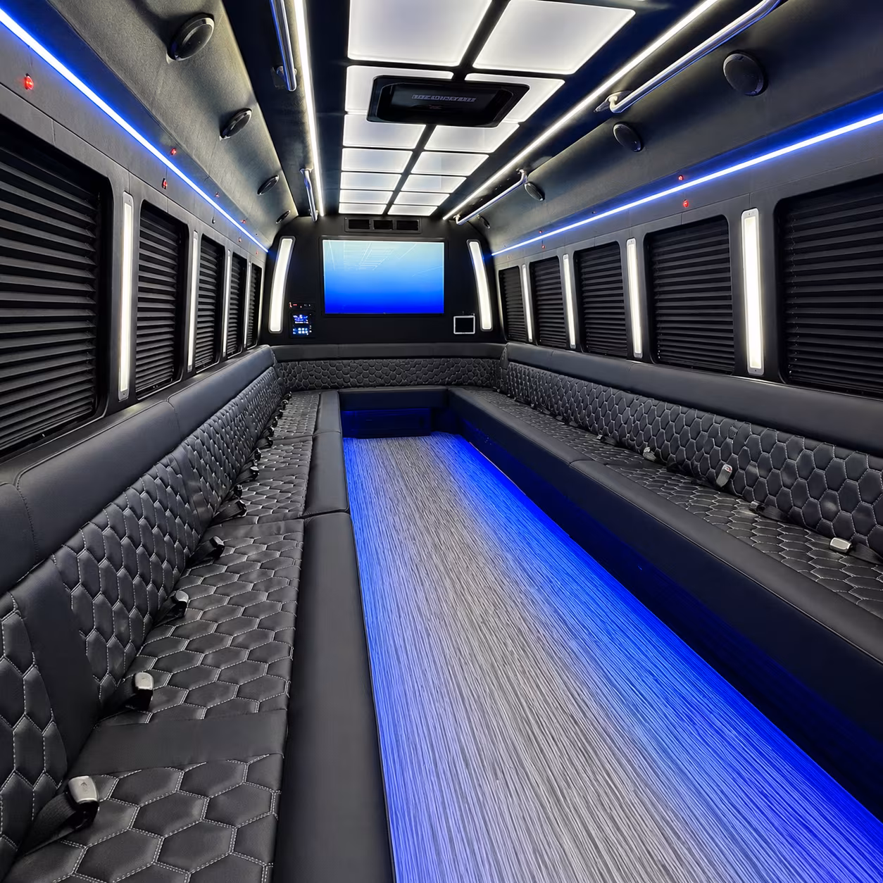 san jacinto 50 passenger party bus inside